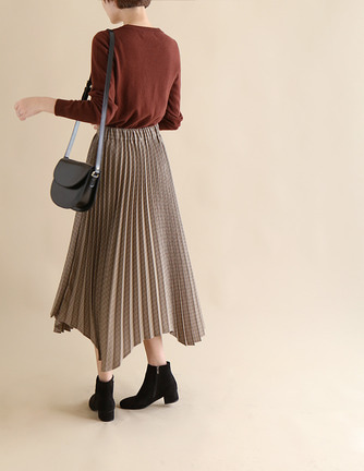 pleats check banding skirts 